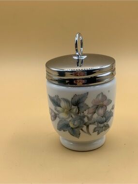 Royal Worcester Egg Coddler Cup Porcelain Floral Stainless Lid and Box